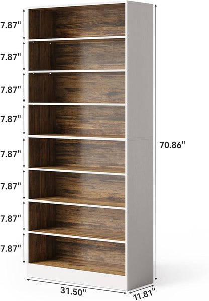 LITTLE TREE 9-Tier Shoe Cabinet, 32 Pairs Wooden Shoes Cabinet with Adjustable Shelves, 70.9" Tall Shoe Cabinet, Freestanding Modern Shoe Rack Organizer For Living Room Bedroom Entryway, Brown & White