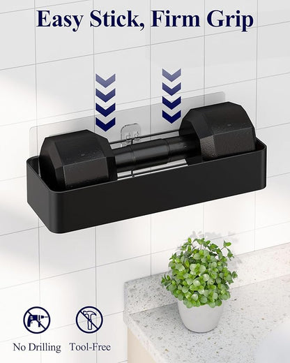 Kitsure Shower Caddy Adhesive - 6-Pack, No-Drilling Shower Shelves with Soap Holder, Toothbrush Holde, 6 Hooks, Rustproof & Stylish Bathroom Organizers and Storage Solution, Black, Large