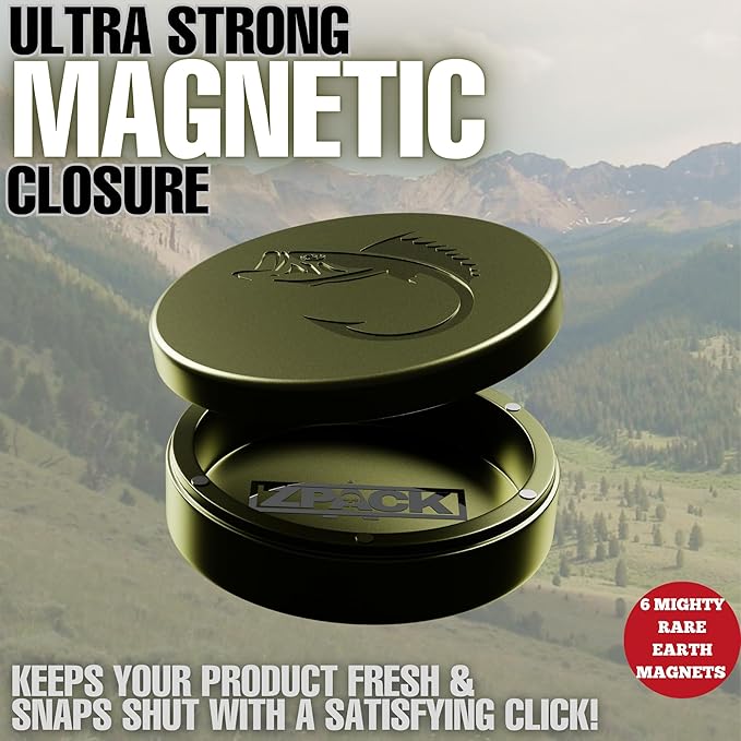 ZPACK Zyn Metal Can | Metal Pouch Can | Bass | Premium Aircraft-Grade Aluminum Container with Magnetic Closure | Slim EDC Pocket Tin | Carved Engraved Design | (Forest Green)