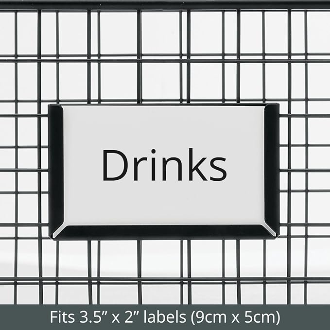 mDesign Wide Steel Wired Storage Organizer Bin Baskets with Label Slot for Kitchen Pantry, Cabinet, Organizing Holder for Food, Drinks, Snacks, Produce, Omaha Collection, 2 Pack, Matte Black