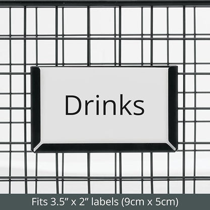 mDesign Wide Steel Wired Storage Organizer Bin Baskets with Label Slot for Kitchen Pantry, Cabinet, Organizing Holder for Food, Drinks, Snacks, Produce, Omaha Collection, 2 Pack, Matte Black