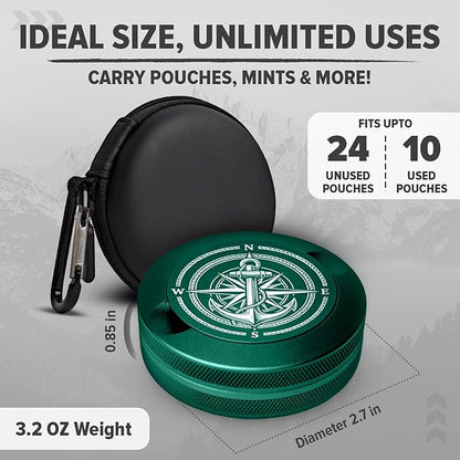 Premium Zyn Metal Can - Waterproof, Moisture & Odor Proof - Metal Zyn Container - Dip Can, Zyn Tin, Zyn Holder with Knurled Edges, Aluminum Zyn Can & Organizer (Mariner Forest Green)