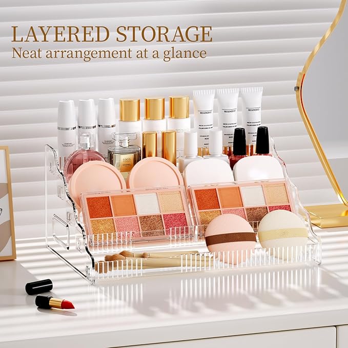 Small Cosmetic Organizer for Vanity & Bathroom Countertop – Aesthetic Mini Makeup Storage Box with Handle, Portable Skincare Display Case for Dresser