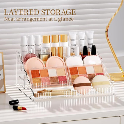 Small Cosmetic Organizer for Vanity & Bathroom Countertop – Aesthetic Mini Makeup Storage Box with Handle, Portable Skincare Display Case for Dresser