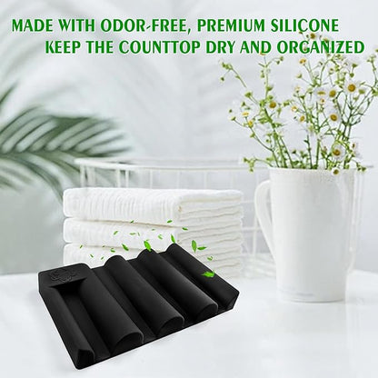 Silicone Soap Dish,Self Draining Soap Holder Perfect for Shower,Bathroom Sink,Kitchen Sink & Travel,Non-Slip Bar Soap Holder Extend Soap Life,Keep Soap Bars Dry & Easy Cleaning (White+Black)-2Pcs