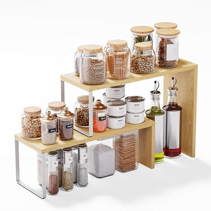 Cabinet Organizer Shelf, 2-Tier Kitchen Counter Organizer Corner Shelves Coffee Bar Organizers for Countertop Kitchen Storage Spice Rack