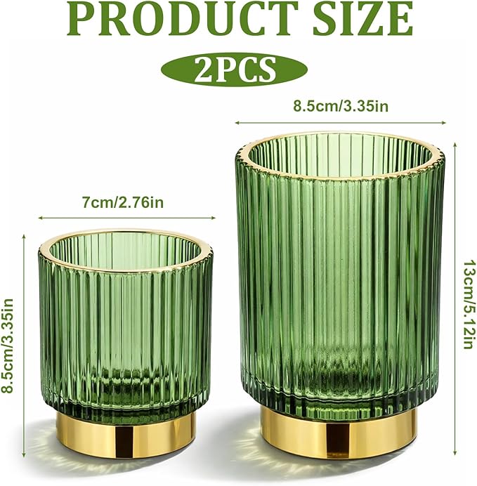 2 Pack Glass Makeup Brush Holder Organizer, Crystal Glass Toothbrush Holders, Desk Pen Pencil Holder, Multifunctional Vintage Brush Cup for Desk Vanity Bathroom Bedroom