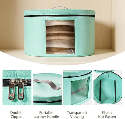 HEAVYWOOD Hat Box for Women Storage Travel Felt Hats Case for Wide-Brim Cowboy Hats Storage Foldable Organizer for Closet Large Round Hat Carrier with Portable Handle (Blue)