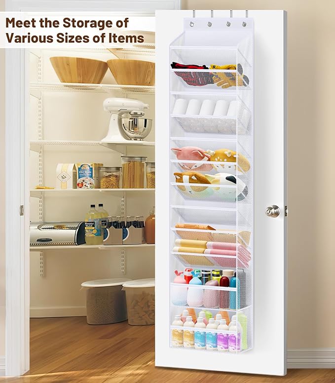 MISSLO 12 Tier Over the Door Shoe Organizer Large Capacity Hanging Shoe Rack for Closet Storage Narrow Sneaker Holder for Door Fit 24 Pairs Sandals, Heels, Boots (White)