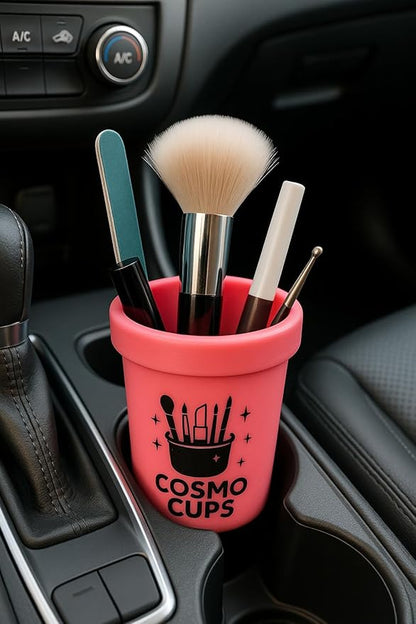 CosmoCups Car Makeup Brush Cup Holder, Decorative Pot Design, Cosmetic Organizer Storage Container for Beauty Tools and Accessories for Cars and Home