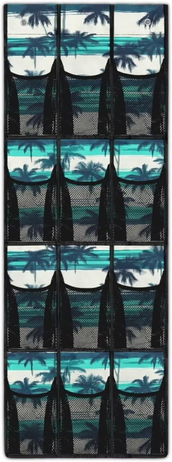 Palm Mutton Tree Behind Door Organizer 12 Pockets Door Hanging Shoe Organizer Mesh Fabric Multi-Funtion Storage Bag Large Capacity Wall Hanging Storage
