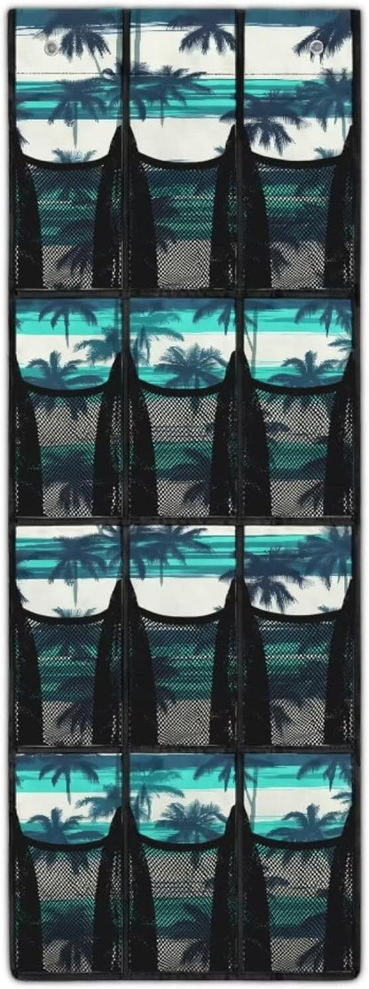 Palm Mutton Tree Behind Door Organizer 12 Pockets Door Hanging Shoe Organizer Mesh Fabric Multi-Funtion Storage Bag Large Capacity Wall Hanging Storage
