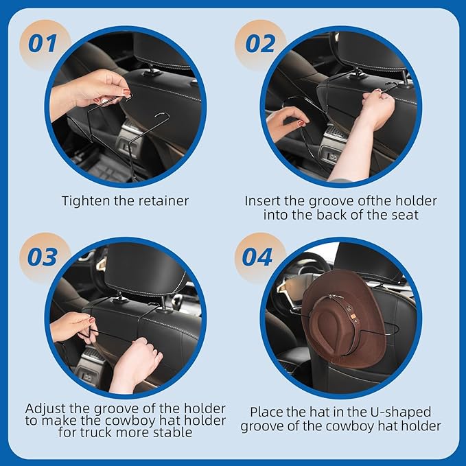Car Hat Rack,Seat Cowboy Hat Holder for hat organizer,Seat Rear Storage Clothes Hanger,Car Seat Accessories,Black 2 Pack