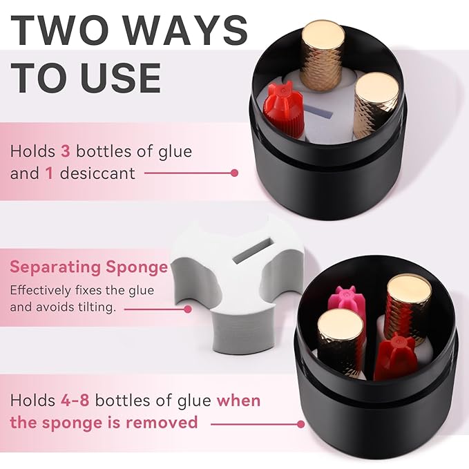 Pretty memory Eyelash Glue Storage Container with Digital Display, Temperature and Humidity Monitor, Lash Glue Holder Eyelash Extensions Adhesive Jar Stand Sealed Lash Extension Supplies, Black