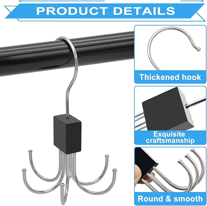 Scartink 4pcs Rotatable Tank Top Hanger,Bra Hanger,Belt,Tie,Scarf Hanger for Closet, Multipurpose Holder Organizer and Storage Hook for Belt,Bra,Hat,Tank Top,Tie,Scarf,Purse