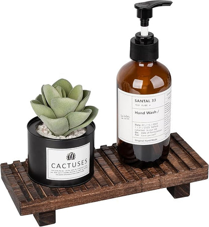 Bathroom Tray Rustic Farmhouse Bathroom Decor Wood Display Stand Riser Kitchen Soap Dish Holder for Vanity, Countertop, Sink, 8.6 * 3.6 Dark Brown