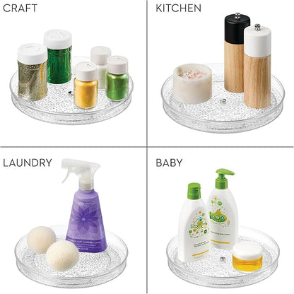 iDesign 9-Inch Plastic Lazy Susan Organizer for Bathroom Storage and Organization - Set of 2 - Clear