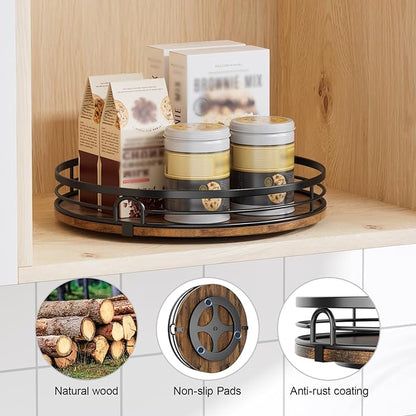 LAMU 12'' Lazy Susan Turntable Organizer for Cabinet, Round Wood Lazy Susan for Table Top, Countertop, Kitchen, Pantry, Spice, Bathroom Vanity, Decor