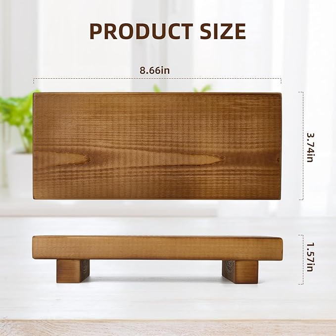 Wood Riser Soap Stand, Wooden Tray for Bathroom Counter, Kitchen Sink Stand for Soap, Pedestal Stand for Table Display, Home Decor, Footed Tray(8.66x3.54 Inch)