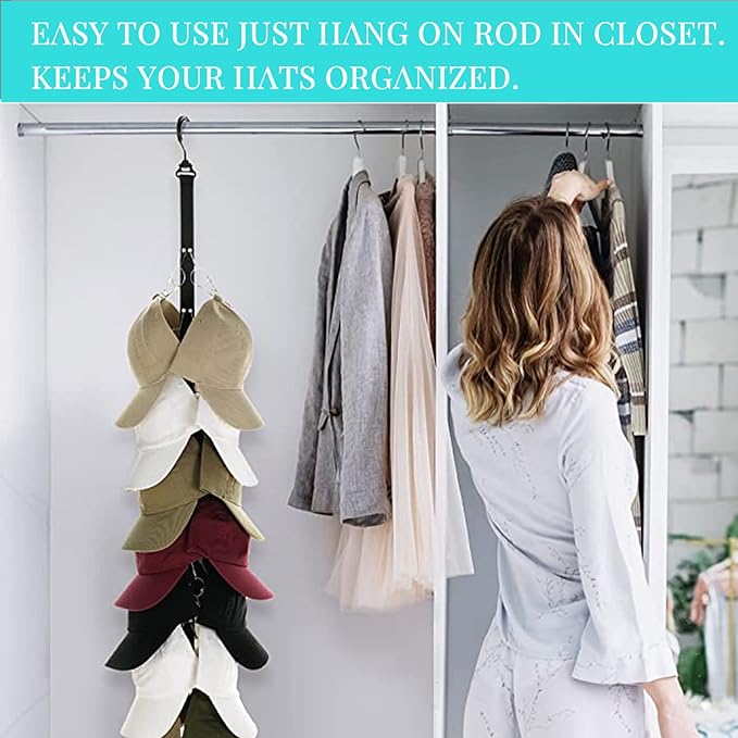 Baseball Cap Racks, Baseball Cap Organizer with 16 Clips, Hat Hangers for Closet, Over Door Hat Rack for Baseball Caps, Black (1 pack)