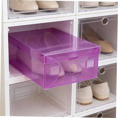 LABRIMP 7 Pcs Foldable Shoe Storage Boxes Set Thickened Pp Plastic Shoe Organizer Containers with Lids for Men Women 27.5×18×9.5cm Multi-color
