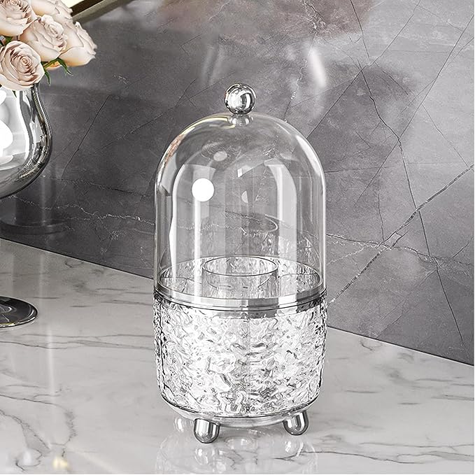 CHIRISEN 360 Rotating Makeup Brush Holder with Lid Dustproof Spinning Brush Storage for Bathroom Countertop, Cosmetic Tools Organizer with Cover for Vanity (Clear)