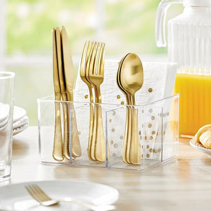mDesign Plastic Cutlery Storage Organizer Bin for Kitchen Cabinet or Pantry - Holds Forks, Knives, Spoons, Napkins - 4 Section - Indoor or Outdoor Use - Clear