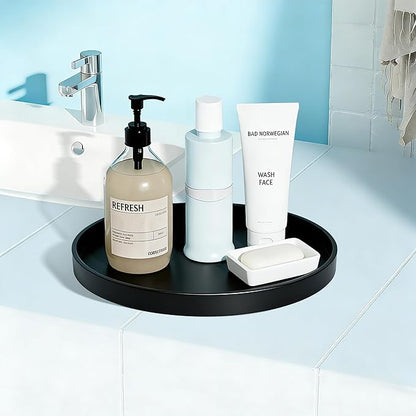 1 Pack 11" Bathroom and Vanity Tray, ABS Bathroom Counter Organizer, Coffee Table Decor for Perfume, Candles, Keys &More. Kitchen Countertop Organizer, Decorative Tray Soap Holder, Black