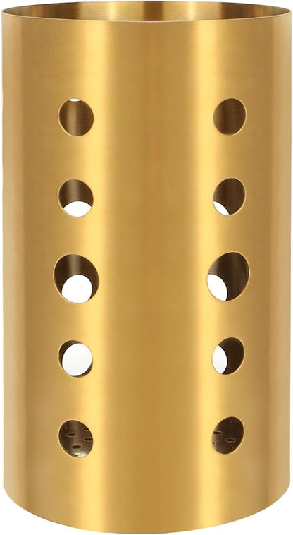 Gold Stainless Steel Utensil Holder 3.93x6.9 inch – Flatware Cylinder Draining Organizer & Drying Rack Caddy Basket for Kitchen Counter with Round Drain Holes, Stand for Fork, Knive, Spoon, Chopstick
