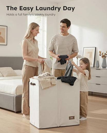 SOLEDI Large Double Laundry Hamper with Lid,165L Collapsible Clothes Hamper 2 section with Removable Bags, Space-Saving Laundry Basket for Bedroom, Dorm, College
