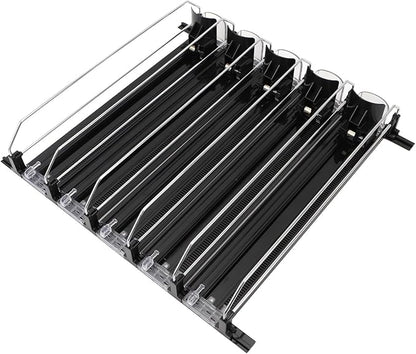 5pcs Fridge Drink Dispenser, Automatic Pusher Glide Self Pushing Soda Can Dispenser Water Bottle Drink Dispenser for Kitchen (Black)
