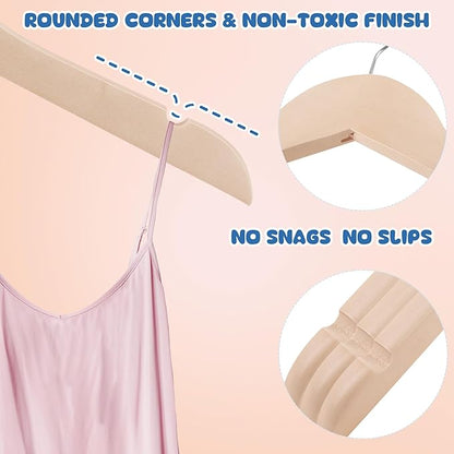 Kids Wood Hangers Without Bar, 24 Pack Baby Children Wooden Hangers with 360° Rotatable Hook for Dress, Coats, and Jacket, Space-Saving Design for Toddler Closet Organization(Natural)