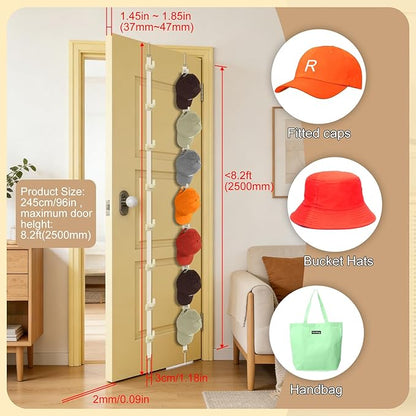 Over the Door Hat Rack for 16 Baseball Caps - 1 Pack Adjustable Baseball Hat Organizer, Heavy Duty Hat Holder for Door, Space-Saving Baseball Cap Storage & Hanging Display System