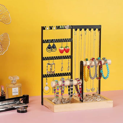 Jewelry Organizer Stand 4-Tier Hanging Jewelry Organizer Holder Display Stands for Earrings Necklaces Bracelets Rings Watches (4-Tier Burlywood)…