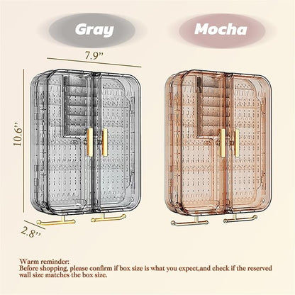 Wall Mounted Jewelry Organizer, No Punching Installation, Hanging Jewelry Organizer Box and Storage Case, Necklace Earring Holder Organizer Wall for Women Teen Girls (Mocha Brown)