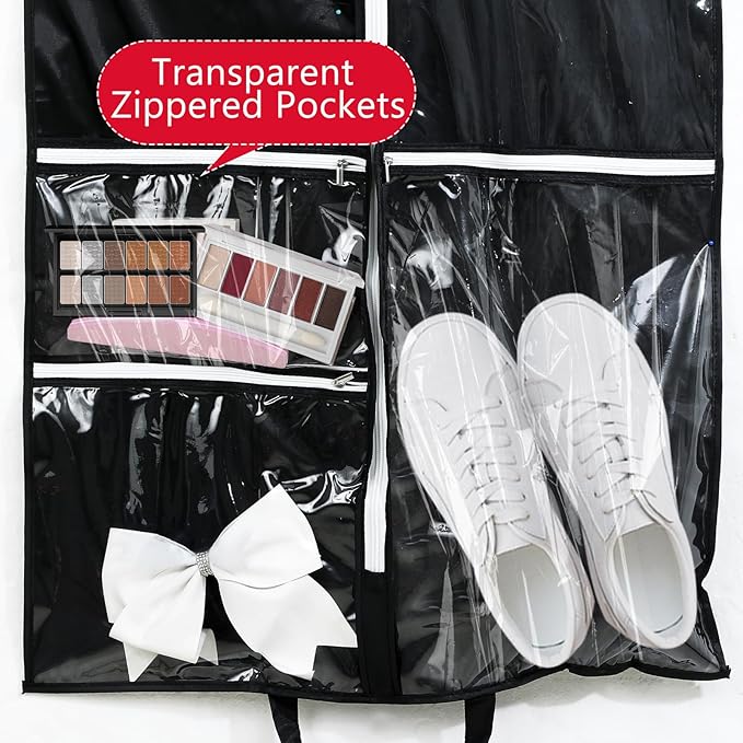 Blushtier Cheer Garment Bags for Cheerleading Uniform Hanging Garment Bags for Dance Costumes 40 Inch Clothes Bag with 5 Pockets and Side Zip Travel Storage Cheer Uniform