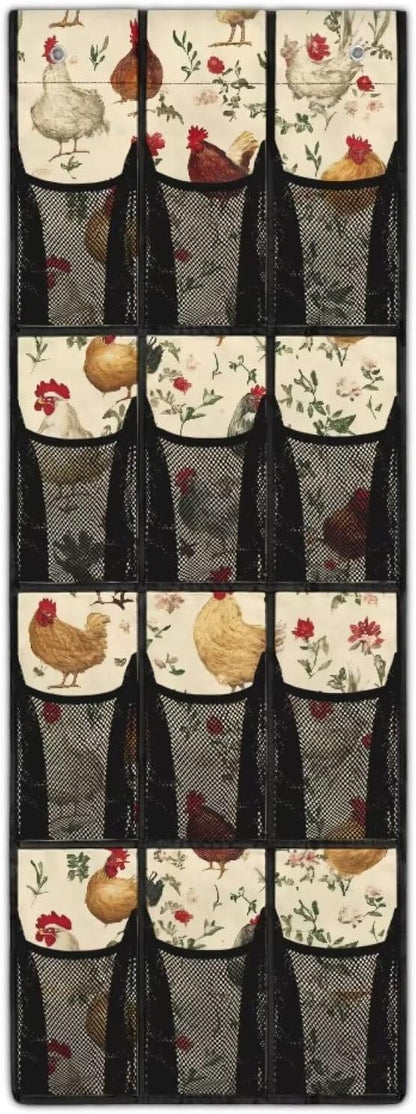 Roosters Shoe Organizer Over The Door for BedRoom Mesh Pockets Over The Door Hanging Organizer Space Saving Back Door Storage Organizer Yellow Shoe Holder Hanger