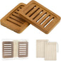 2PCS Self Draining Soap Holders, Rustic Slotted Bamboo Dish Tray, Easy Cleaning Wooden Soap Dish for Shower, Bathroom, Kitchen Sponges, Bath Tub, Packed in A Case (Acacia Style)