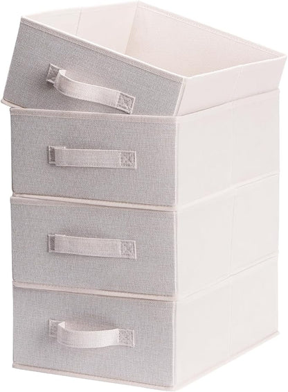 Clothings Collapsible Storage Bins, Foldable Organizers and Storage Baskets Cube Storage Bin for Bedroom Living Room (4 Pack) (Flaxen, 15.4x11.4x5.5inch)