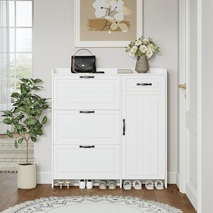 VERYKE Shoe Storage Cabinet for Entryway with 3 Flip Drawers and Side Cabinet,Large Shoe Rack Organizer Cabinet for Closet,Hallway