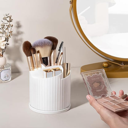 Anyoifax 360 Rotating Makeup Brush Holder Organizer 5 Slots Make Up Brushes Cup Flower-Shaped Spinning Pen Holder for Vanity, Cosmetics, Lipsticks, White