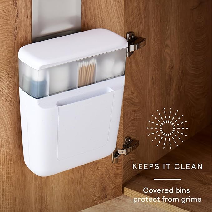 YouCopia DoorStash Toiletry Organizer, Hanging Bathroom Cabinet Door Organizer with 3 Adjustable Compartments and Covered Lid for Accessory Organization