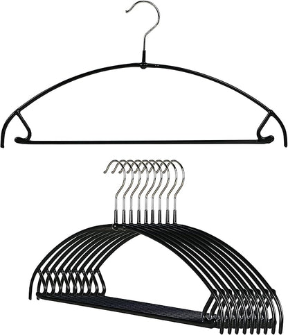 Mawa by Reston Lloyd Euro Ultra Light/Thin Series, Non-Slip Space-Saving Clothes Hanger with Bar & Hooks for Pants and Skirts, Style 42/PTU, Set of 10, Black