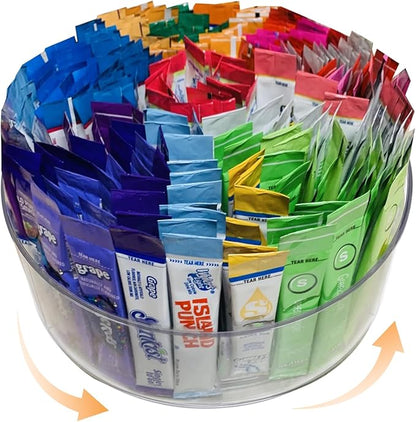 Drink Packet Organizer for Powdered Drink Mix,Powder Packet,Water Packet,Water Flavor Packet,Lazy Susan Organizer for Drink Mix Rotating Holder for Necessities
