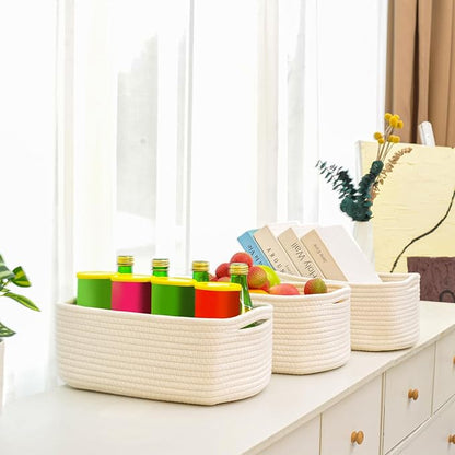 ICERZCZ Small Storage Baskets for Organizing, Organizing Baskets for Shelves, Small Cute Basket for Gifts Empty, Organizer Basket for Decor, 13"×8.5"×5.1" (3 Packs) Off White