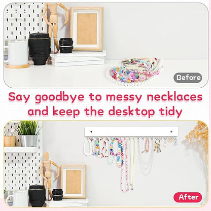 4 Pack Necklace Holder Wall Mount, Hanging Jewelry Organizer with 80 Hooks Total, Space Saving Wooden Necklace Holder for Wall, Necklace Organizer Hanger for Necklaces, Bracelets, Pendant