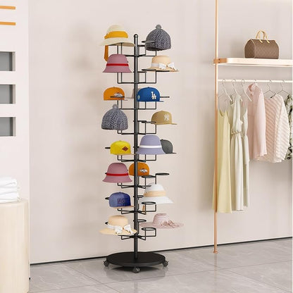 Standing Hat Rack Stand, Cowboy Hat Rack with 40 Hooks, 8 Tier Metal Hat Organizer Rack, Floor Hat Display Rack for Home Store Vendors(Black,8 Tier)