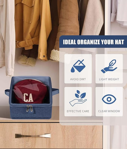 Livelab Hat Organizer for Baseball Caps, Hat Storage Holder Container for Closet Hold Hats with Clear Window, Hat Boxes for Home Storage | 2Pcs Blue