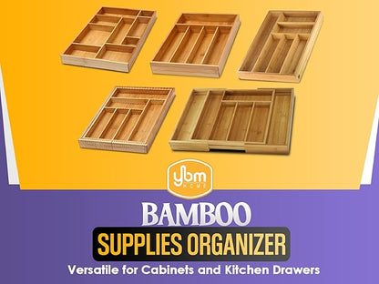 YBM Home & Kitchen Expandable 6-compartment Kitchen Utensil, Flatware, Cutlery Drawer Organizer Tray Size 18" width (12.5" wide closed), 17." Length, 2" Height. Item No.339