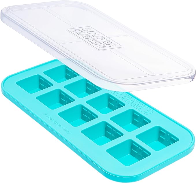 Souper Cubes 2 Tbsp. Silicone Freezer Molds - Perfect for Storing Garlic, Herbs, Ginger, Pesto, Tomato Paste, Lemon Juice, Purees and More - Aqua – 1-Pack